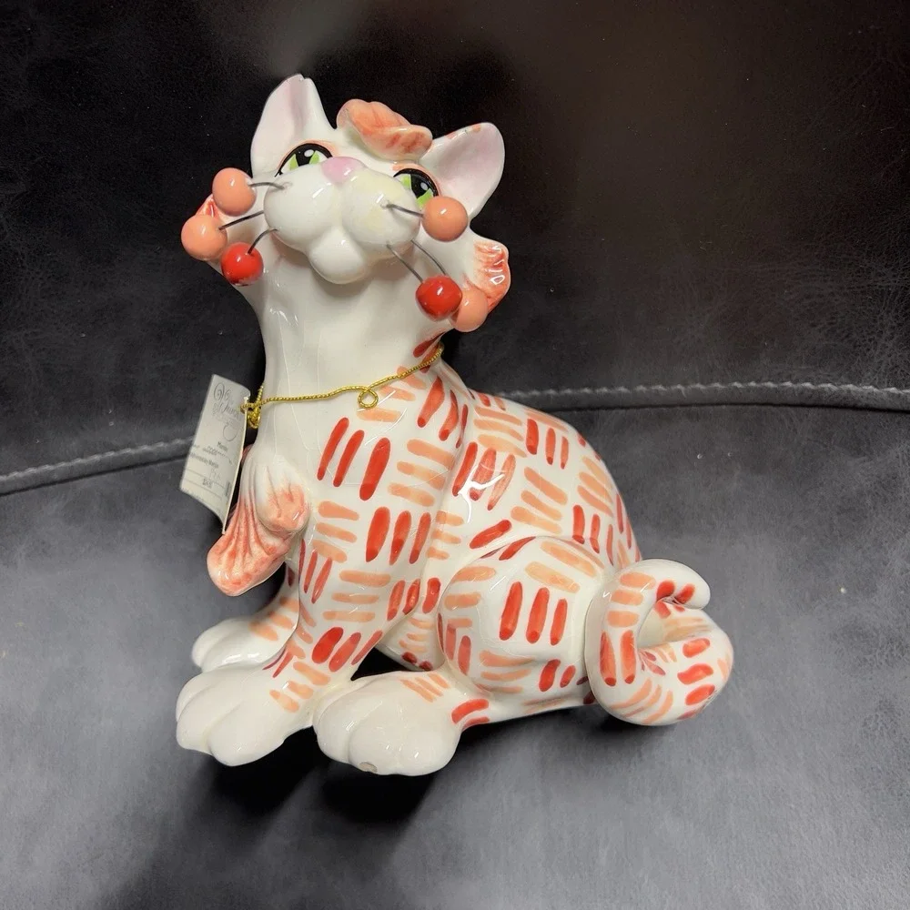 2004‎ Whimsiclay Cat By Amy Lacombe #86166 MAMBO Coral Orange Stripes